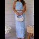 thumbnail image 4 of Conjunto de 2 Piezas de Falda Larga Y2K para Mujer, con Top Corto de Encaje Sin Espalda y Falda Larga, Vestido de Playa. Azul L, 4 of 10
