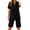 Black, variant on Womens 2 Piece Linen Blend Co Ord Set Notch Collar Button V Neck Short Sleeve Top Dual Side Pockets Elastic Waist Shorts Solid Color Summer Two Piece Outfit