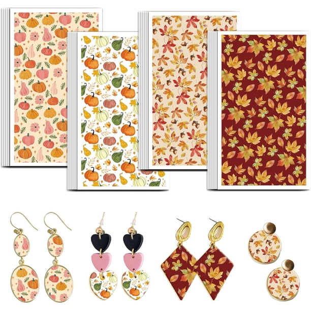 Papel de transferencia de arcilla con temática otoñal, 4 diseños, 24 piezas, papel de transferencia para arcilla polimérica, calabaza y hojas, hojas de transferencia, calcomanías cerámicas pequeñas