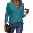 thumbnail image 3 of Ronuti 3/4 Length Sleeve Womens Tops V Neck Tunic Shirts Loose Curved Hem Blouses Dressy Casual M-3XL, 3 of 9