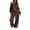 Coffee, variant on JIAYUE Women Polka Dot 2 Piece Outfit Off Shoulder Lantern Long Sleeve Top Drawstring Wide Leg Pants for Loose Wear