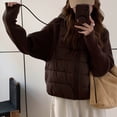 thumbnail image 5 of Women's Oversized Quilted Coats, Knit Sleeve Patchwork Jackets Thick Warm Cotton Padded Jacket Winter Outwear Coat with Pockets Brown L, 5 of 7