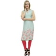 thumbnail image 1 of Bimba Women's Sleeveless Green Floral Printed Tunic Designer Kurta Kurti-24, 1 of 5