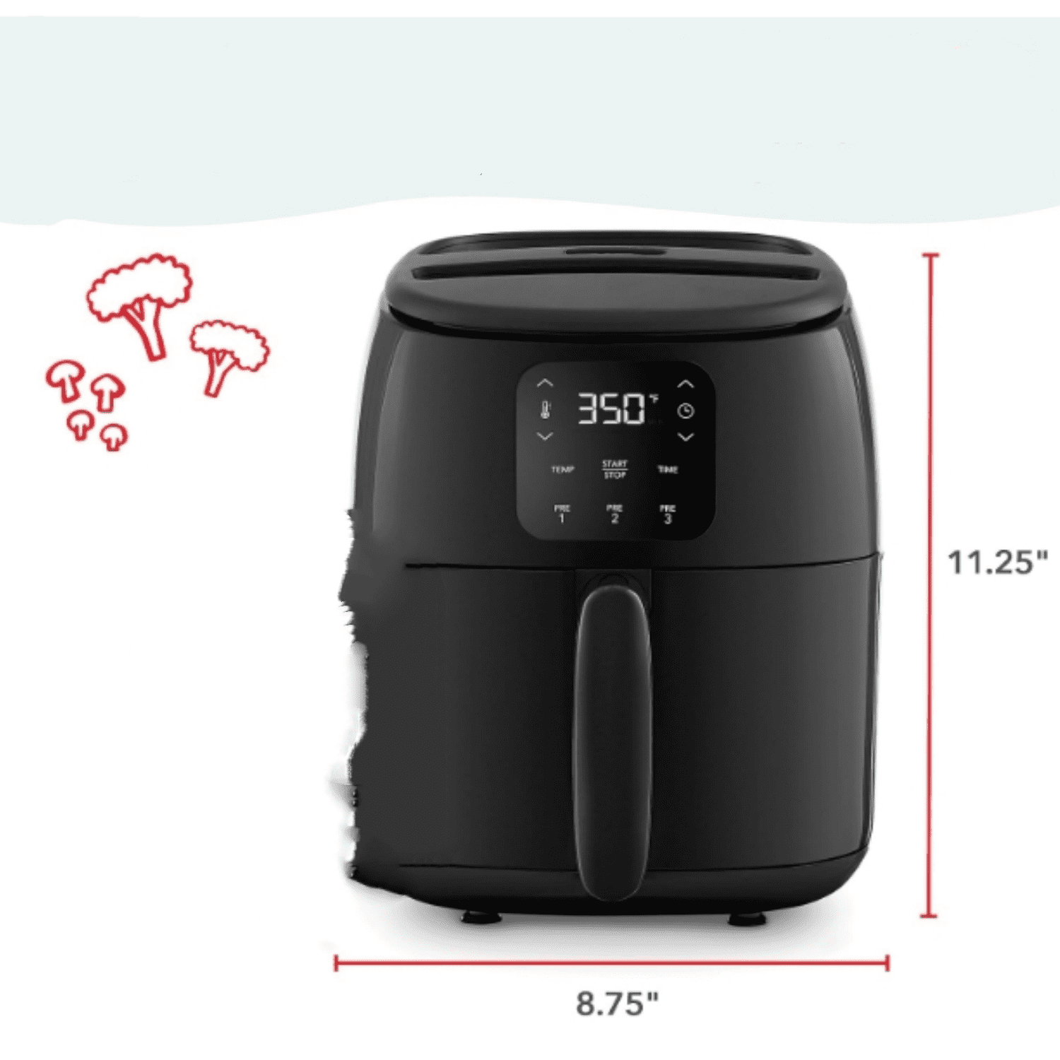 2.6 Qt., Black – Compact Air Fryer for Healthier Food in Minutes, Ideal for Small Spaces - Auto Shut Off, Digital,