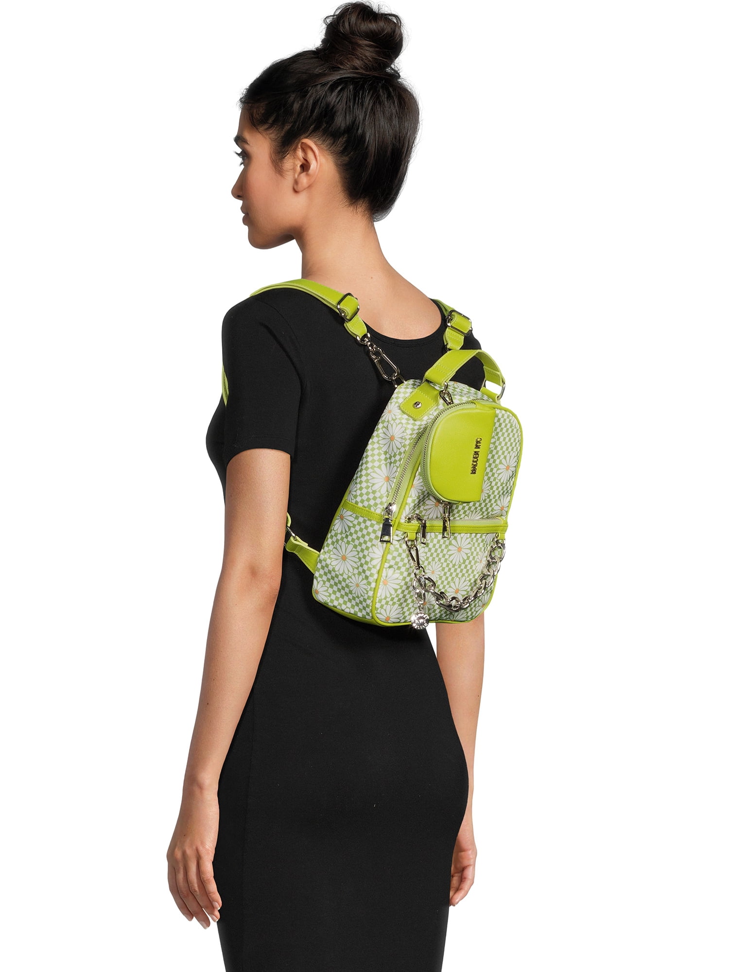 Madden NYC Women's Chain Accent Backpack with Removable Pouch Floral Checker