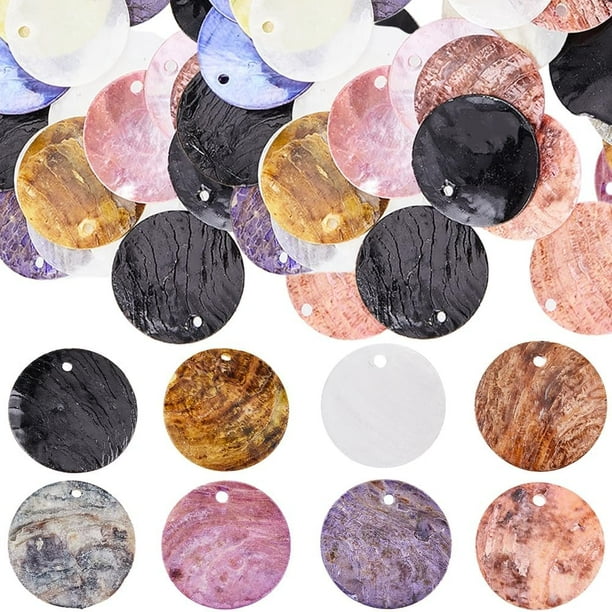 1 caja de 160 piezas de 8 colores, 20 mm, dijes de concha natural, colgantes de concha, cuentas de concha de mejillón, dijes de moneda redondos planos de nácar de colores