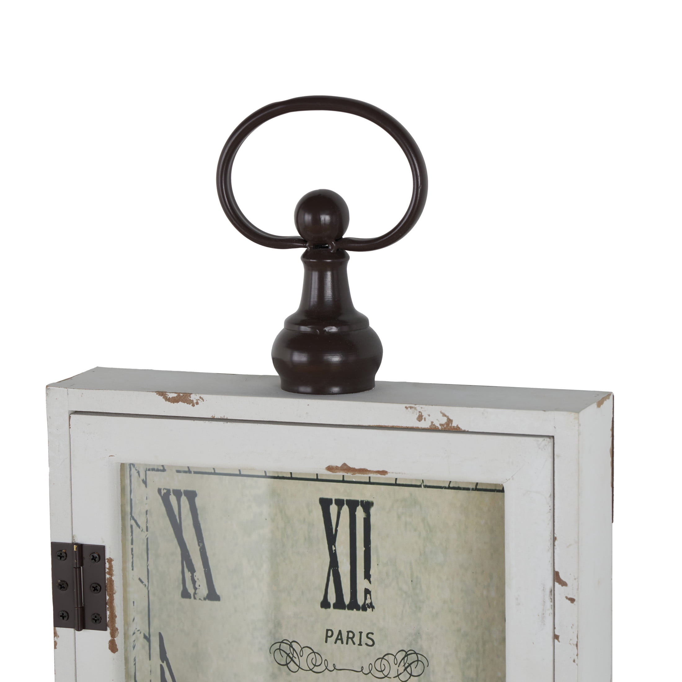 DecMode 12" x 28" White Wooden Vintage Pocket Watch Style Wall Clock with Hinged Door