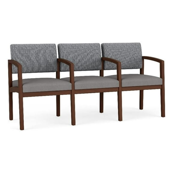 Lenox Wood Reception 3-Seat Tandem Seating / Walnut Wood / Gray / Gray