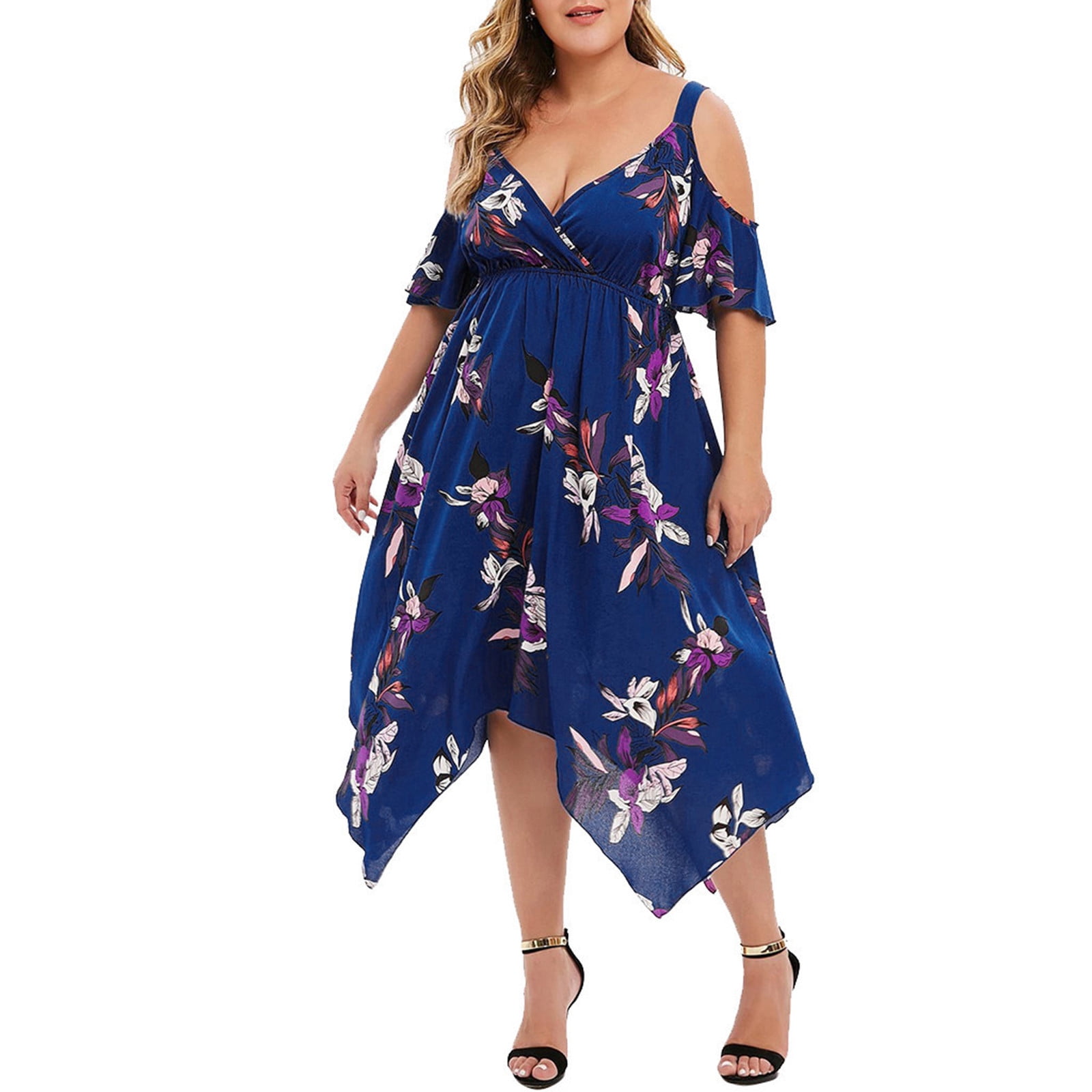 Lolmot Summer Dress for Women Plus Size Casual Floral Printed Cold ...