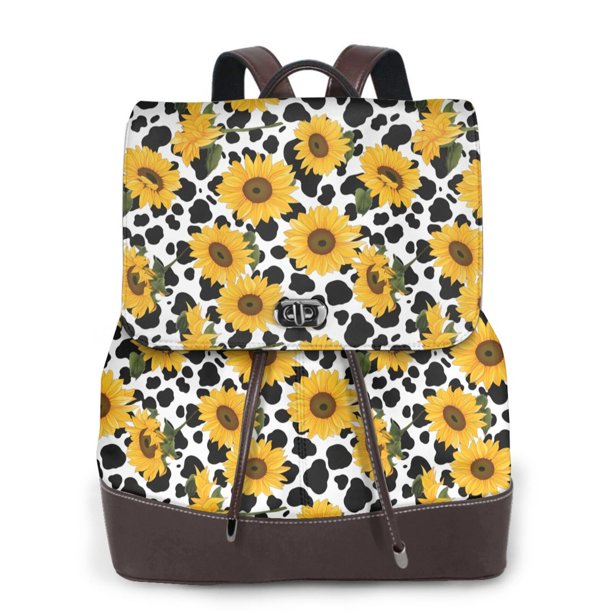 Fotbe Cow Print Sunflower Mochila Bolso con Estampado para Mujer, Mochila Antirrobo de Nylon Impermeable, Bolsa Ligera de Hombro