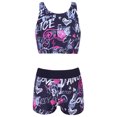 thumbnail image 1 of RUNQHUI Girls' Kids 2-Piece Active Set Dance Sport Outfits Racer Back Top and Booty Short Gymnastics Black Rose Red 6, 1 of 7