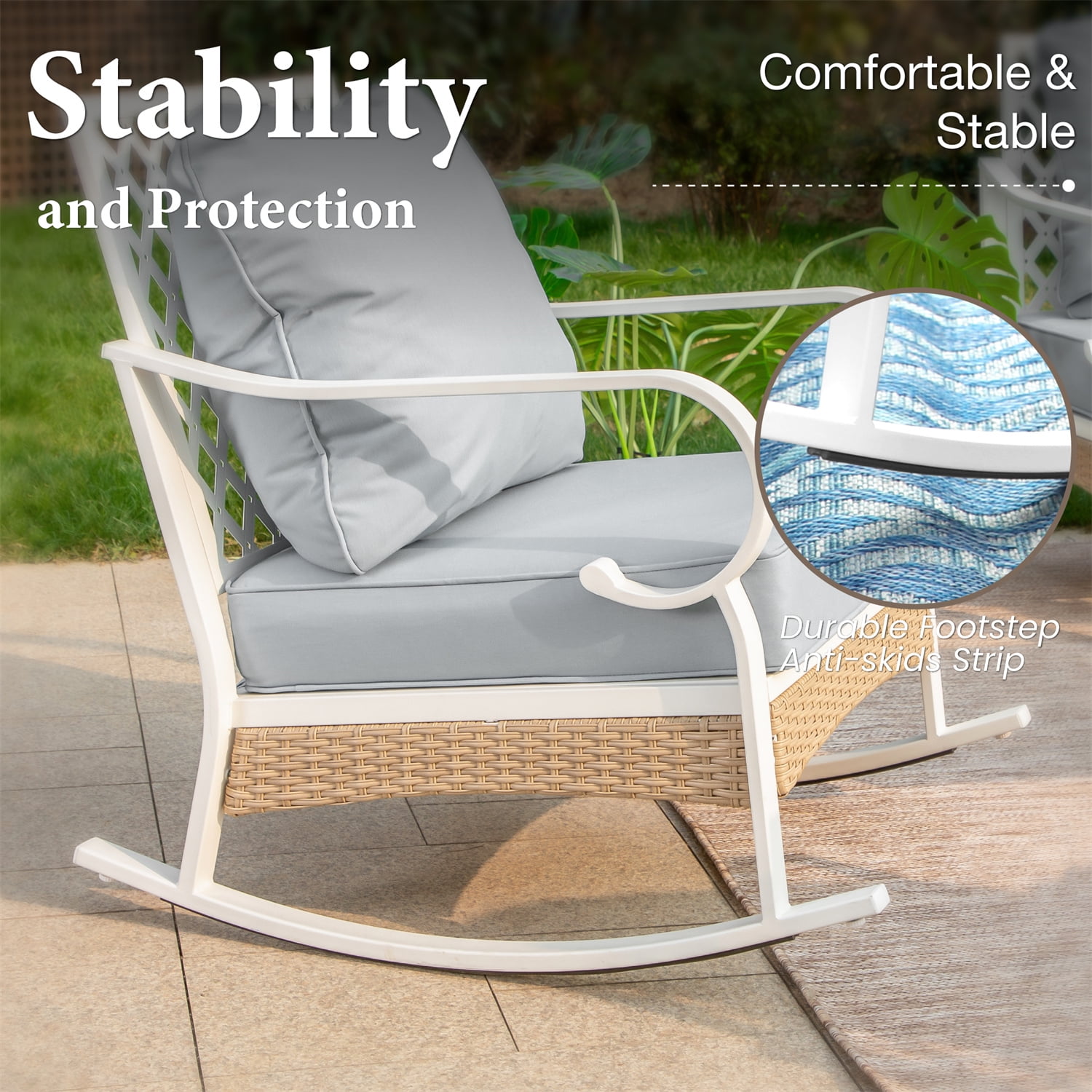 MF Studio 7-Seater Patio Conversation Set Metal Outdoor Furniture with Rocking Chair Sofa Gray