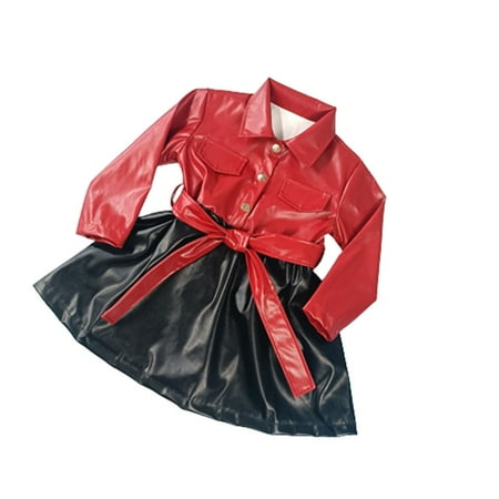 

Edvintorg 18M-7Y Leather Dress For Kids Girls Fashion Casual Long Sleeve Buttons Dresses Spring Fall Children S Clothing Party Dress Clearance