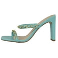 thumbnail image 2 of Delicious Shoes Women Block High Heel Sandals Gold Chain Band Square Toe FENN-S Turquoise Blue Light Teal 11, 2 of 4
