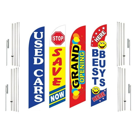 4 Swooper Flags With 4 Pole Kits Used Cars Save Now Grand Opening Best Buy Here
