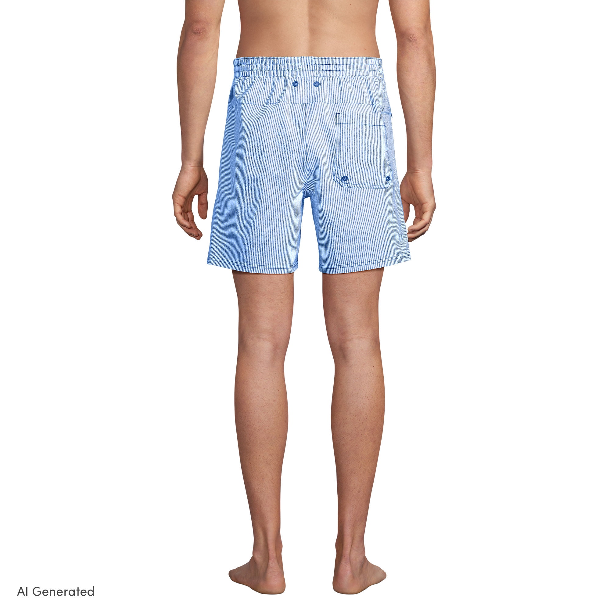 Lands' End Mens 7" Seersucker Volley with Hydroliner Swim Trunk