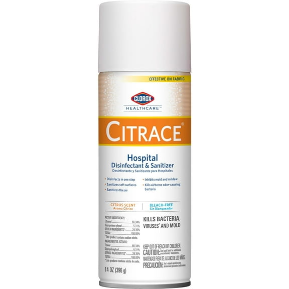 Clorox Healthcare Citrace Hospital Disinfectant and Sanitizer Aerosol Spray, Citrus Scent, Bleach Free, 14 oz Spray Can