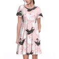 thumbnail image 1 of Balery Swan And Flowers2 Vestidos sueltos de manga corta para mujer, vestidos de verano 2025, vestidos casuales de corte A con vuelo., 1 of 6