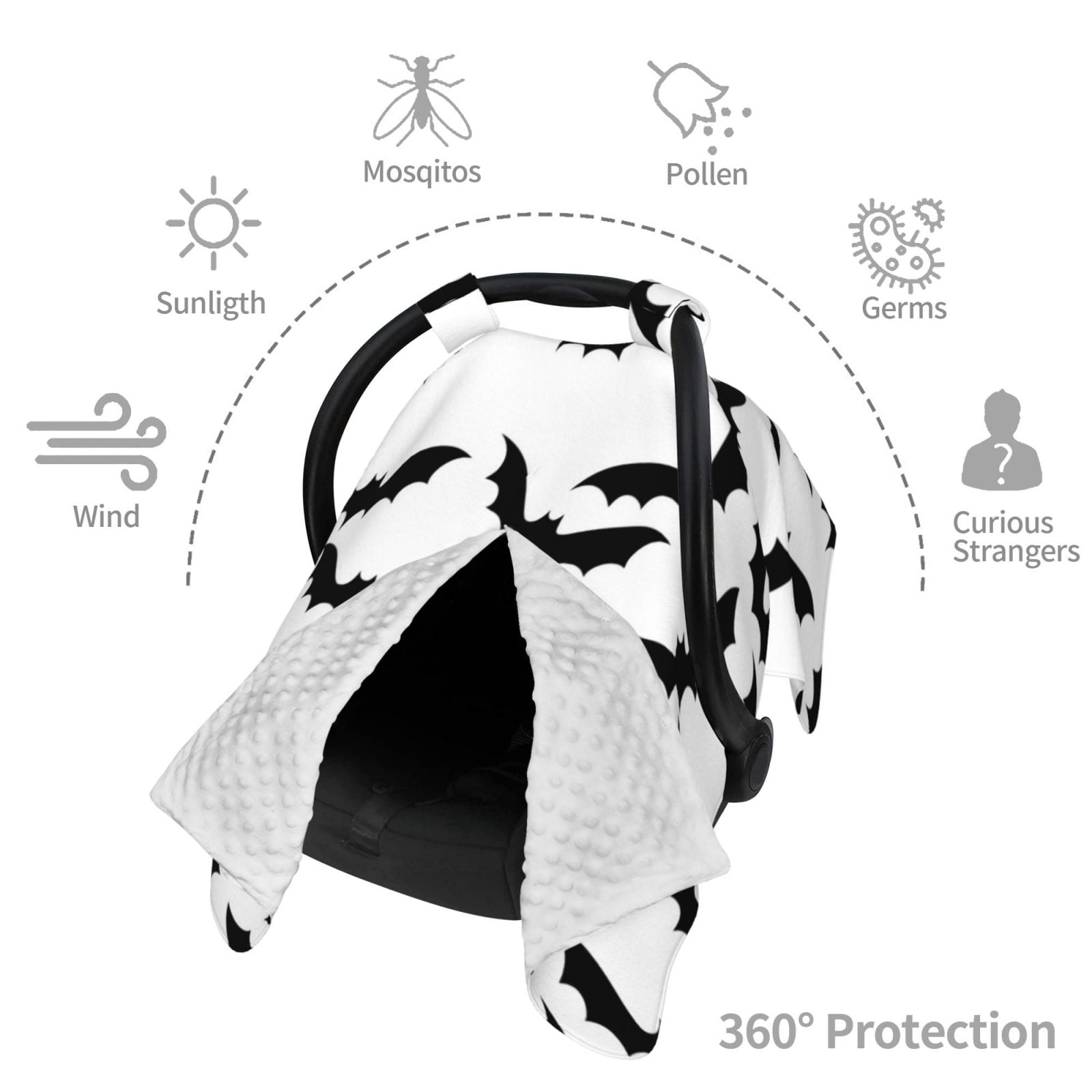 Car Seat Cover Baby - Halloween black cool Bat Breathable Infant Car Seat Cover for Baby Carseat, Lightweight Comfort Baby Essentials Must Haves Newborn Stuff for Girl Boy