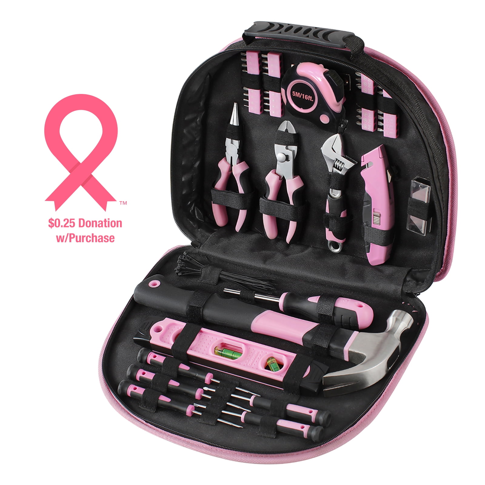 Long Lasting Chrome Finish Tools Home Maintenance Durable Perfect for DIY Ladies Hand Tool Set with Easy Carrying Round Pouch WORKPRO 103-Piece Pink Tool Kit 