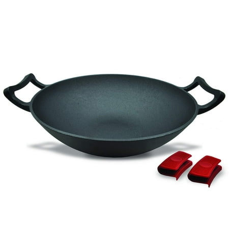 Pre-Seasoned Cast Iron Nonstick Hot Wok Burner Pan with Large Loop Handles - 13