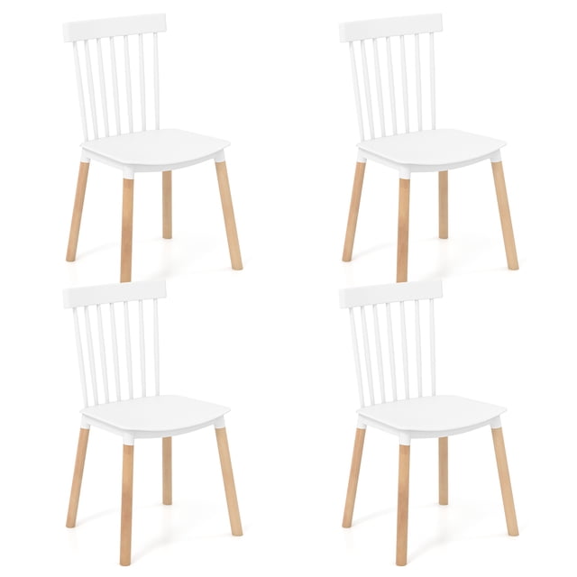 Gymax Set of 4 Windsor Dining Chairs Dining Chairs w/ Spindle Backs & Curved Seats White