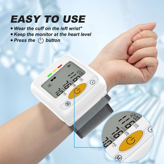 Automatic Wrist Blood Pressure Monitor, Large LCD, 2 Users, 240 Memories, Irregular Heartbeat Indicator, White