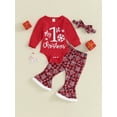 thumbnail image 2 of xiaxaixu Baby Girls 3 Piece Outfits Newborn Christmas Ribbed Letter Print Romper and Flared Plaid Pants Headband Set Infant Suits, 2 of 9