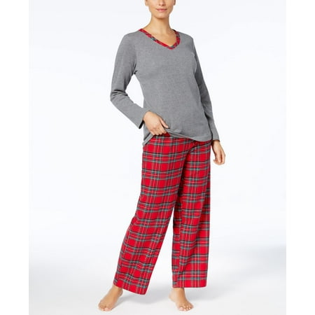 

Charter Club Womens Flannel Mix It Top And Printed Pants Pajama Set