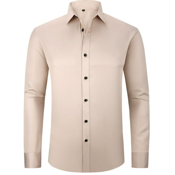 JTieacloth Mens Button-Down Shirts Men's Dress Shirts Solid Long Sleeve Stretch Formal Shirt Business Casual Button Down Shirts Beige