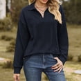 thumbnail image 2 of Long Sleeve Dressy Casual Tops Ladies with Collar V Neck Pullover Lightweight Textured Plain Shirt Loose Fit (X-Large, Navy), 2 of 4