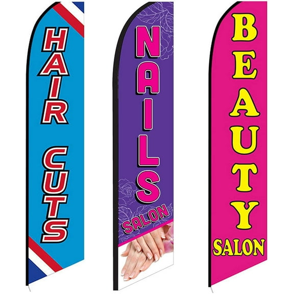 3 Swooper Flags Hair Cuts Beauty Salon Open Nails Salon Welcome