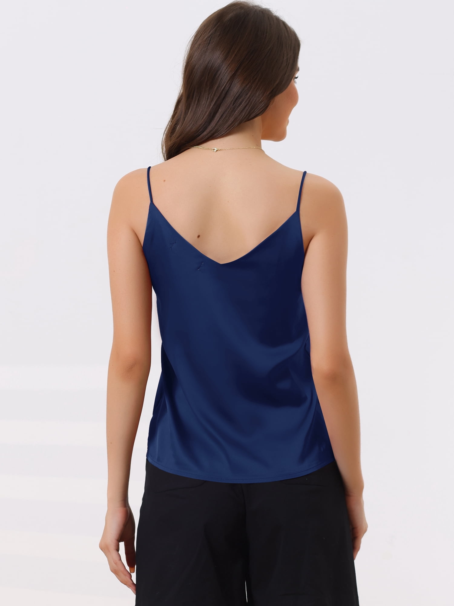 DARING DIVA Satin Cami Silky Strap Top Lounge Pajama Camisole S Navy