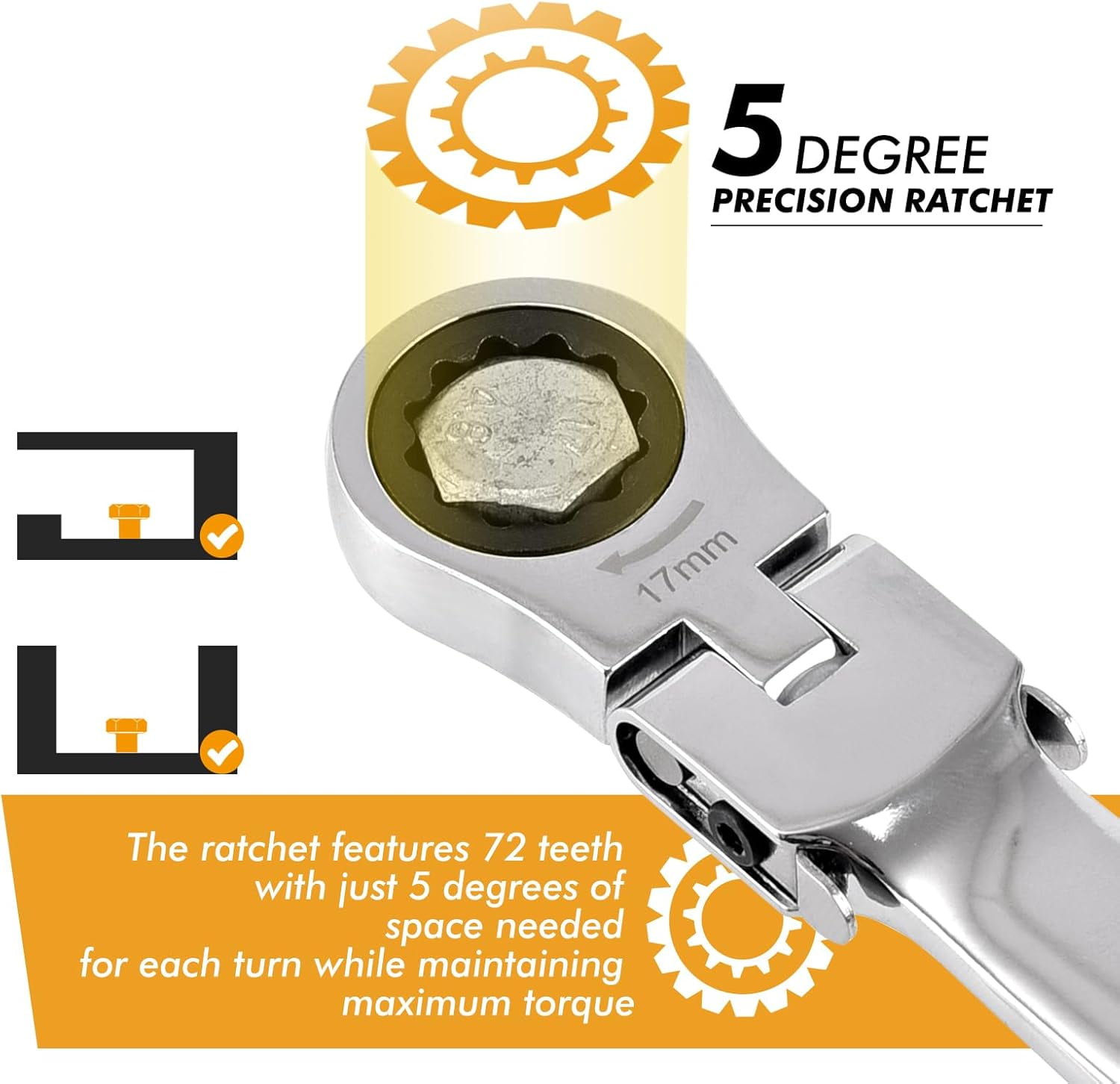 Flex Head Ratcheting Wrench Set, 8-19mm Ratchet Wrench Set with Interchangeable Heads for Mechanic Repair