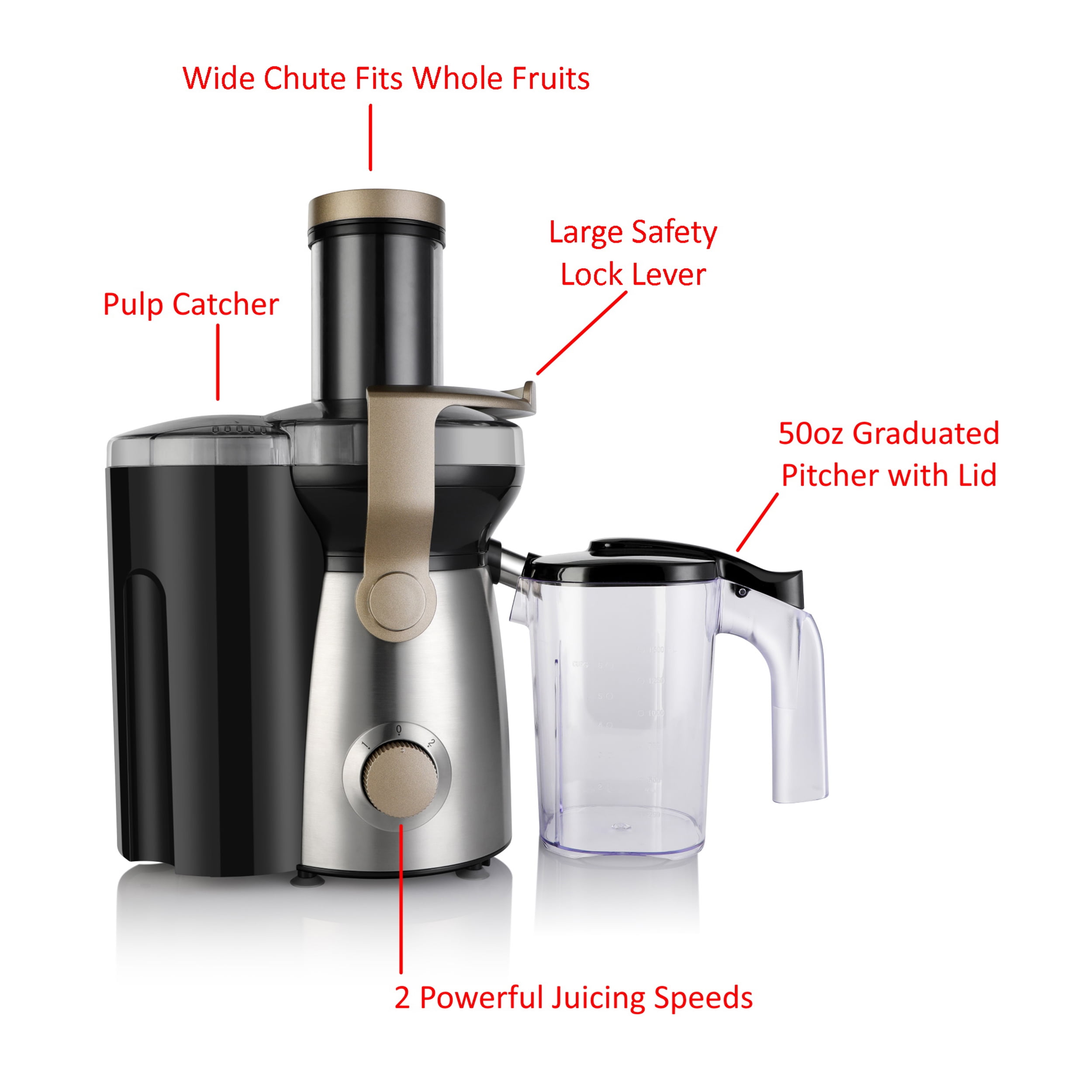 Brentwood Appliances Jc-1000 2-speed 1,000-watt Juice Extractor With 50-ounce Graduated Jar