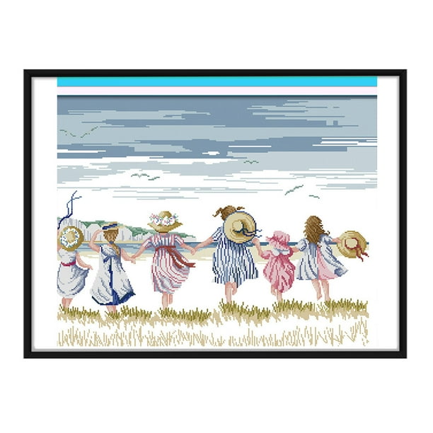 Cuadros Decorativos Paisaje punto de cruz DIY bordado costura 14CT estampado (R787 hermanas) Likrtyny embutido en tela
