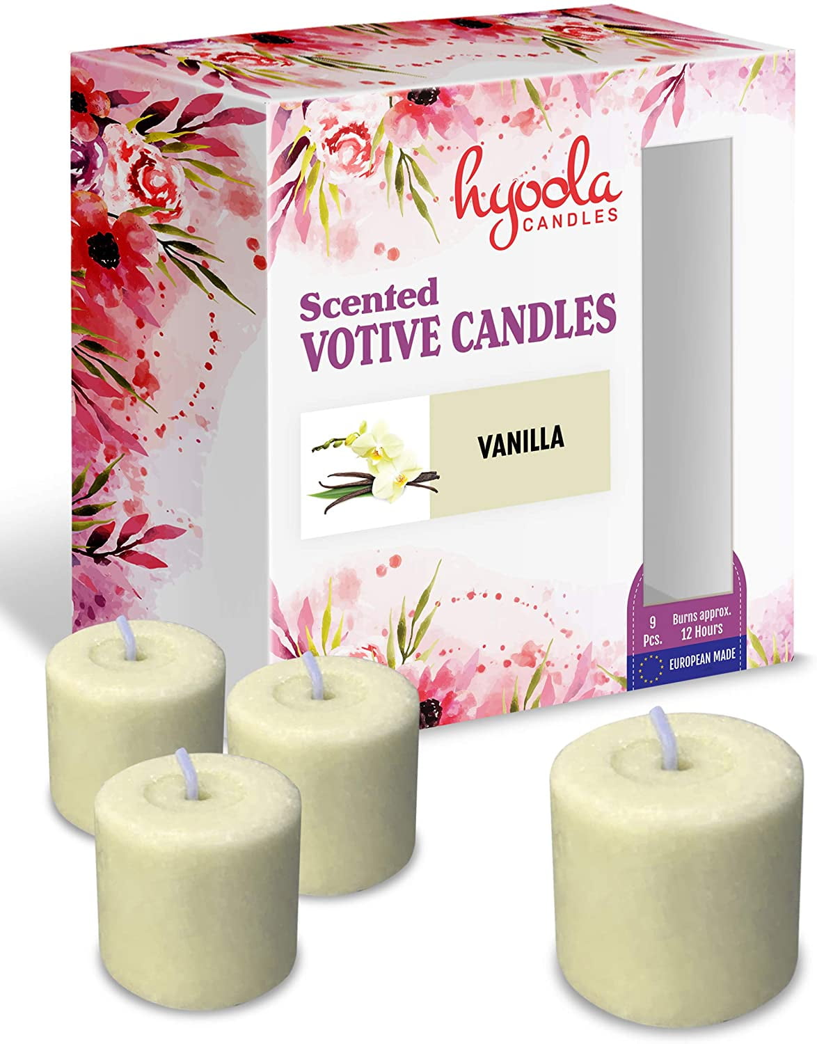 Hyoola, 12 Hour Vanilla Scented Votive Candles Ivory Color (9 Pack