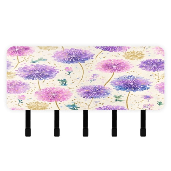 Decorative Key Holder Organizer Wall Mounted with 5 Hooks for Keys Mail (7.1 x 4.1 Inches) Watercolor Dandelions Pattern