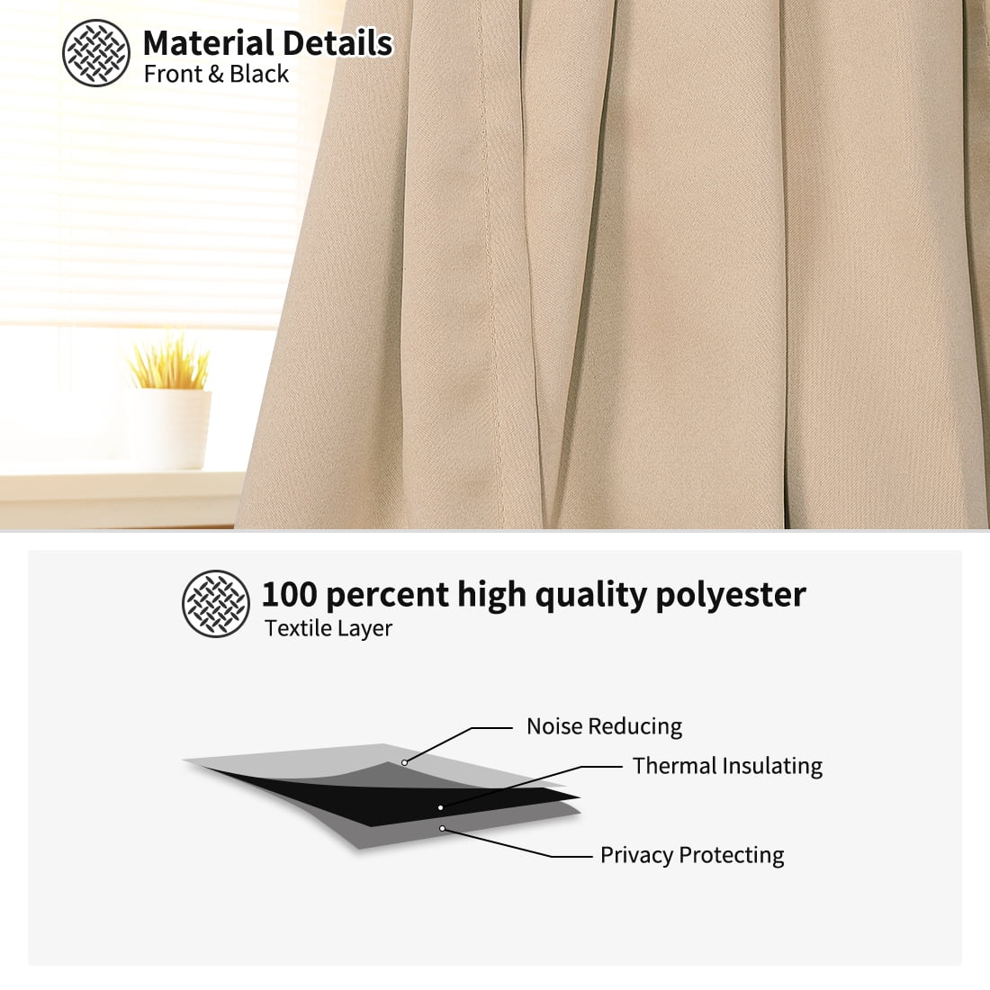 Unique Bargains 2-Pack French Door Curtains Panels Khaki 25" x 40"