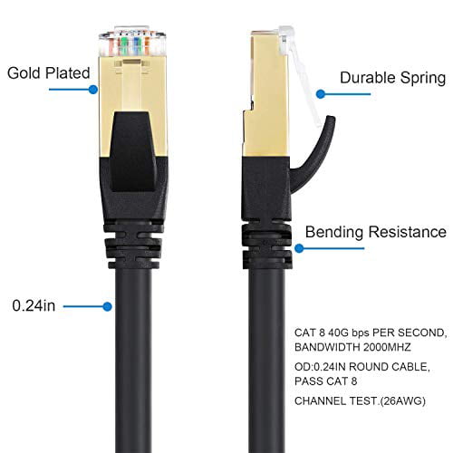 2000Mhz with Gold Plated RJ45 Connector High Speed Outdoor&Indoor Cat8 LAN Network Cable 40Gbps Cat8 Ethernet Cable 100FT Weatherproof S/FTP UV Resistant for Router/Gaming/Modem 30M 