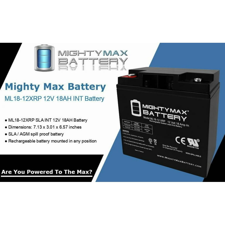 Mighty Max 12V 18AH SLA Replacement Battery, ML18-12XRP with