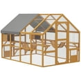 thumbnail image 3 of PawHut Large Catio Outdoor Cat Enclosure, Wooden Cat House for Multiple Kittens with Waterproof Cover, 2 Condos, 6 Platforms, Bridge, Doors, Yellow, 3 of 10