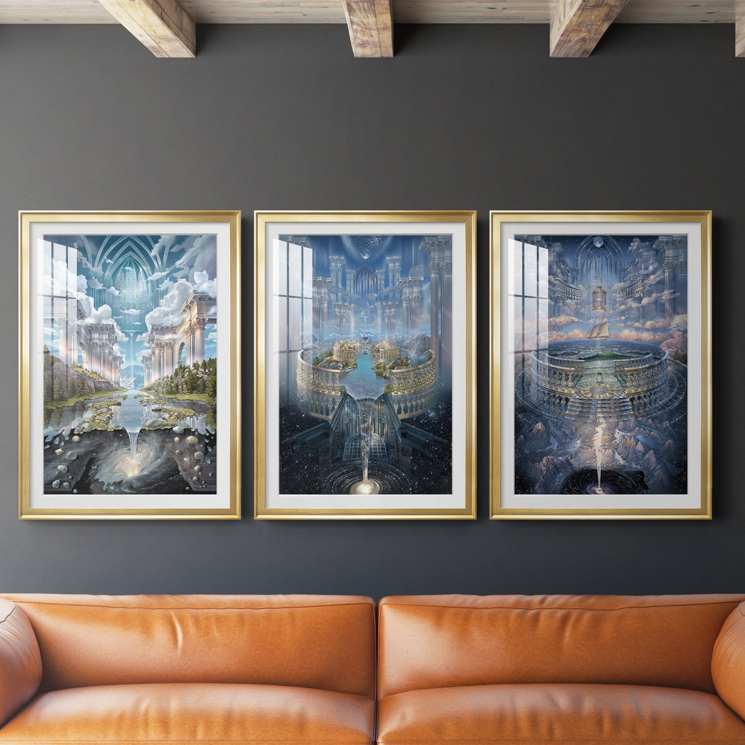 Genesis II Premium Framed Prints Set of 3 - Ready to Hang - 26.5 x 36.5 Each - Gold Frame