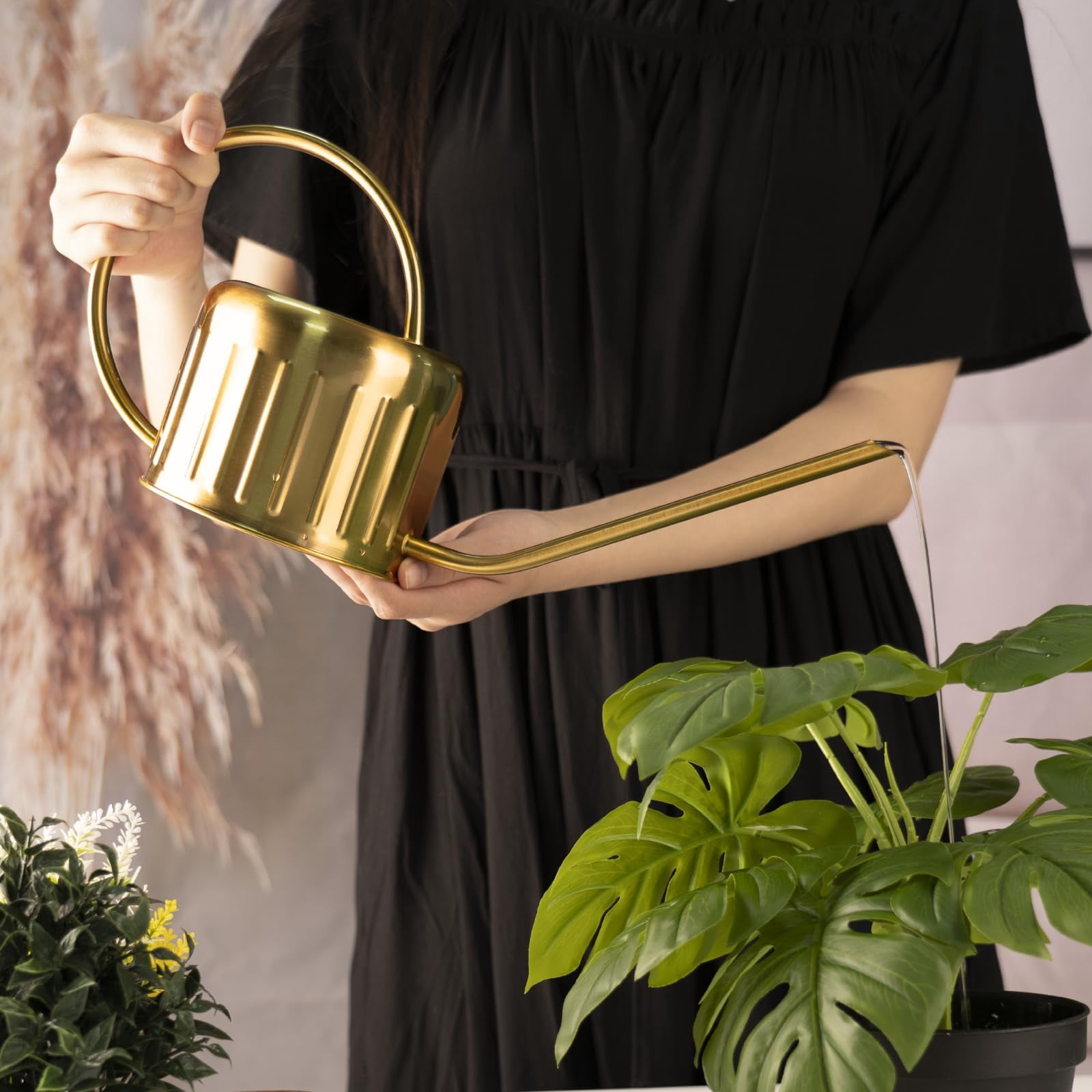 34oz/1L Stainless Steel Watering Can, Rust-Proof Indoor/Outdoor Watering Can for House Plants, Long Spout Water Can for Succulent Bonsai Garden Flowers - GOLD