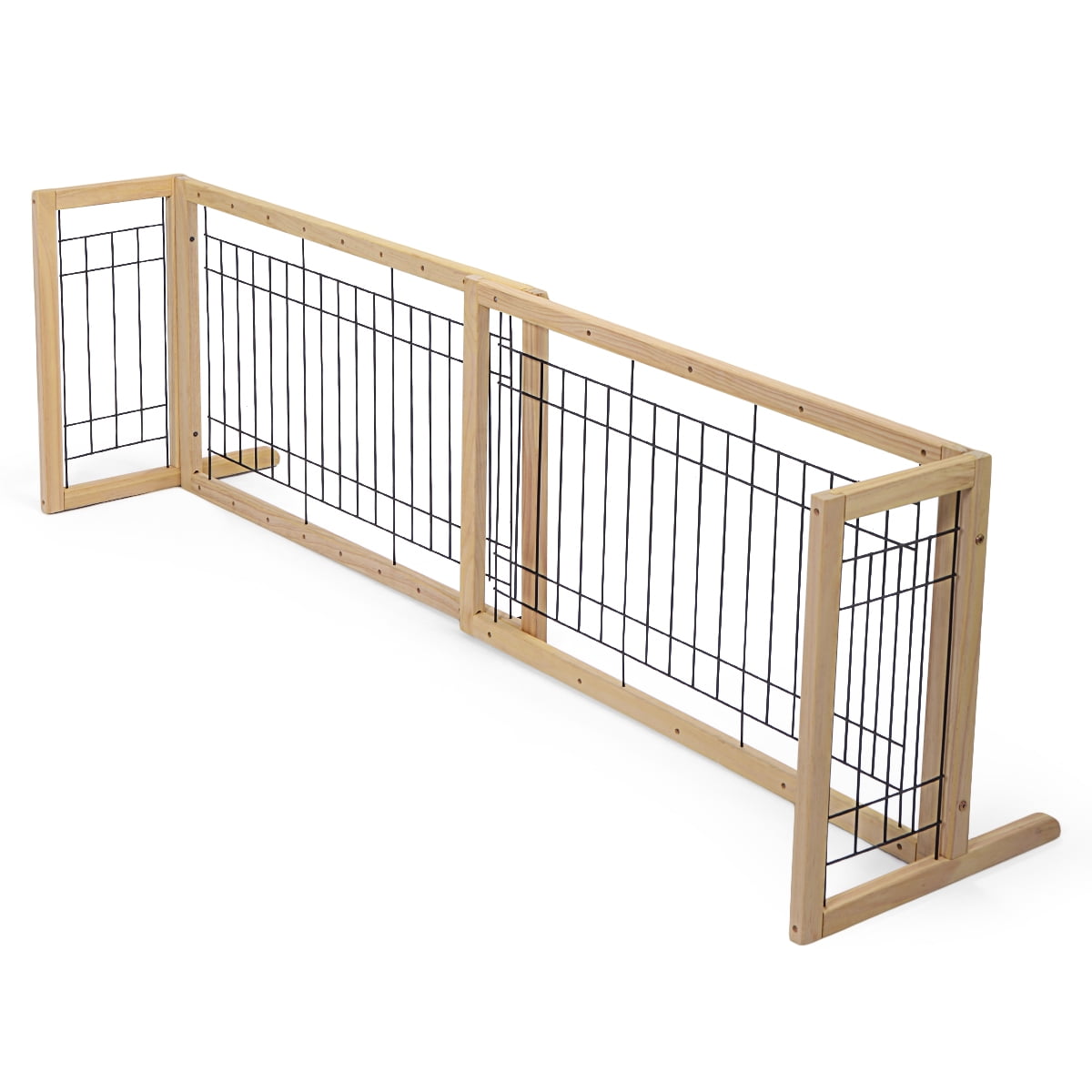 Adjustable Wood Dog Gate Indoor Solid Construction Pet Fence Playpen Free Stand 