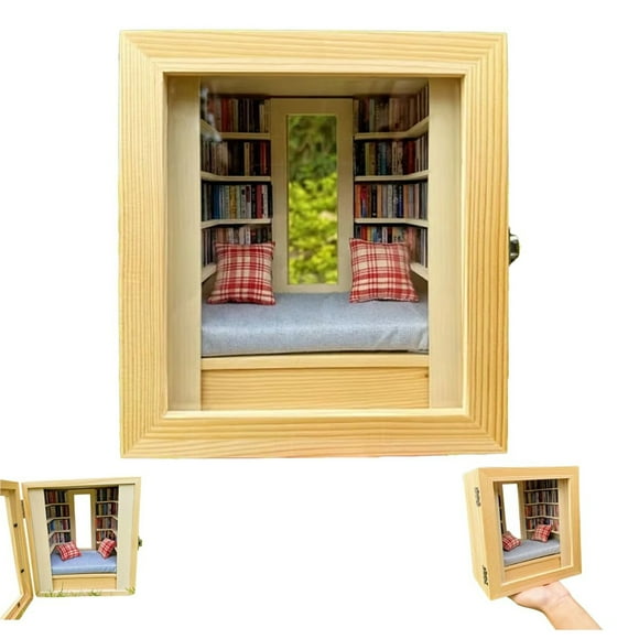 Hbdhejl Room With Window Miniature Bookshelf Decoration Anxiety Bookshelf Wooden Miniature Book Room Present For Family Friend