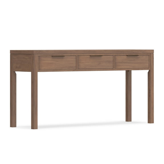 Simpli Home Hollander 60 inch Wide Solid Wood Contemporary Console Table in Medium Saddle Brown