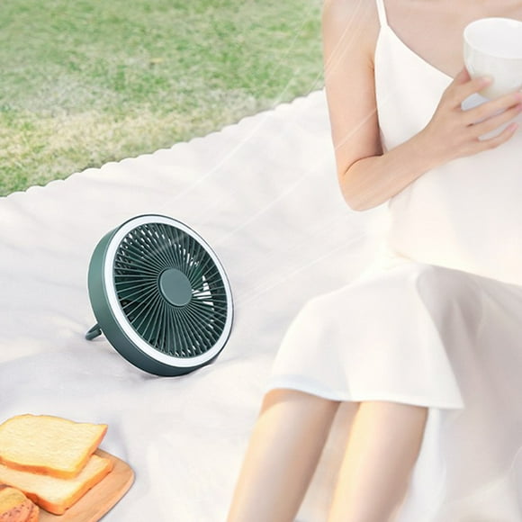 Ventilador de techo pequeño recargable por USB, portátil, regulable, para exteriores e interiores, para colgar, luz nocturna de escritorio, ventilador multifunción