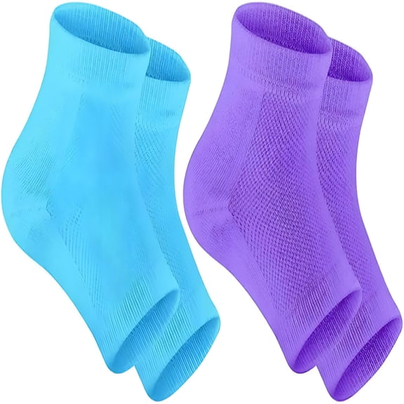 TELOLY Moisturizing Heel Socks for Dry Cracked Feet Women (2 Pairs-Blue/Purple)