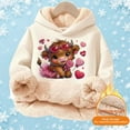 thumbnail image 2 of XUELUO Little Girls Hoodies Drawstring Long Sleeve Fleece Lined Cow Heart Print Hood Tops Early Spring Warm Clothes With Pockets, 2 of 5